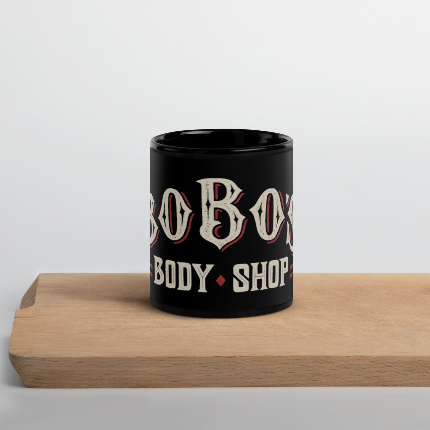 Bobo's | "Body Shop Black Glossy Mug"