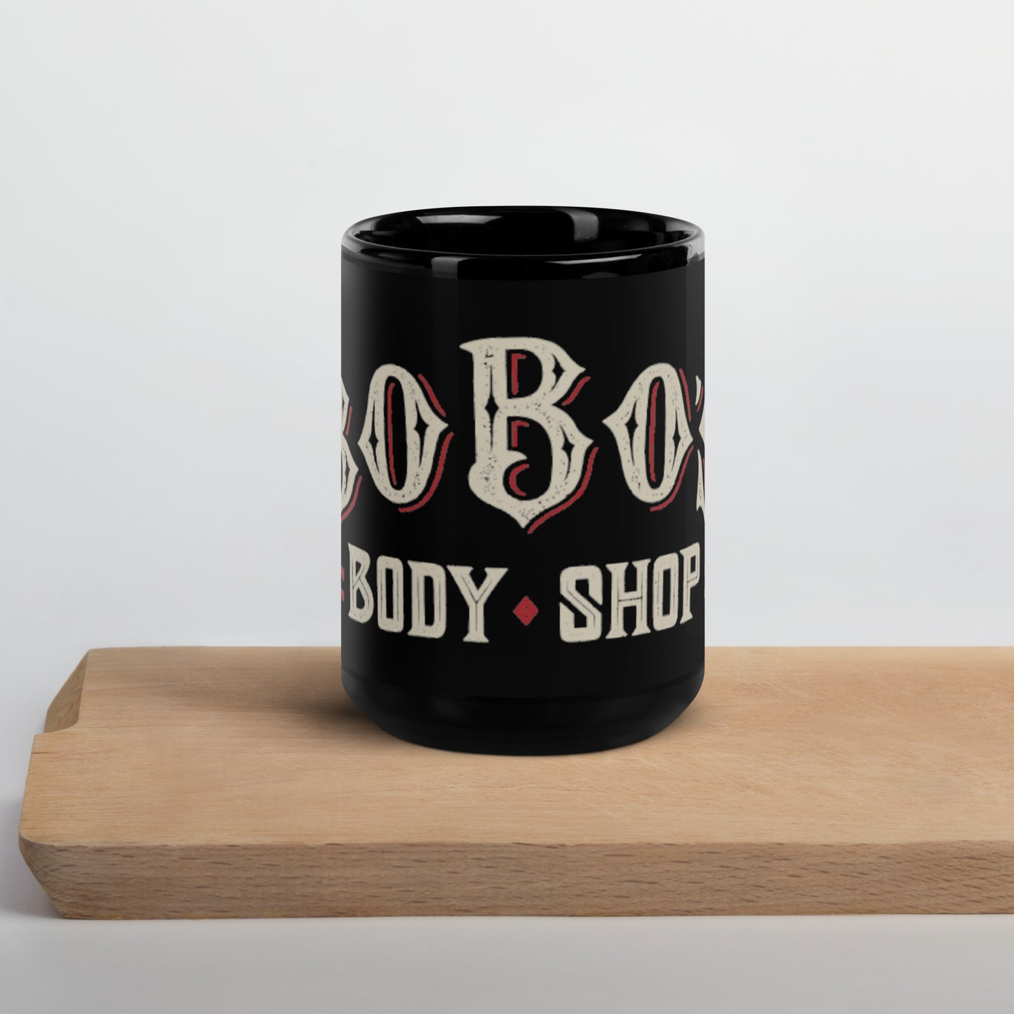 Bobo's | "Body Shop Black Glossy Mug"